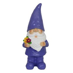 WindyWings Purple Resin 11 in. H X 5 in. L X 4.5 in. W Woodland Garden Gnome with Flower Bouquet Sta