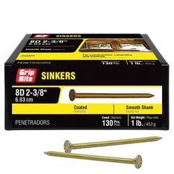 Grip-Rite 8D 2-3/8 in. Sinker Coated Steel Nail Countersunk Head 1 lb