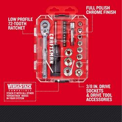 Craftsman 3/8 in. drive SAE 6 Point Nano Mechanic's Tool Set 24 pc