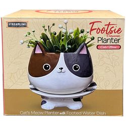 Streamline Ceramic Planter White/Brown/Grey