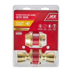 Ace Tulip Knob Polished Brass Deadbolt and Entry Door Knob KW1 1-3/4 in.