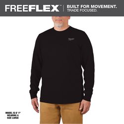 Milwaukee Freeflex L Long Sleeve Men's Crew Neck Black Hybrid Work Tee Shirt