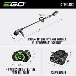EGO Power+ Line IQ with Powerload ST1623T 16 in. 56 V Battery String Trimmer Kit (Battery & Charger) W/ TELESCOPIC SHAFT & 4.0 AH BATTERY