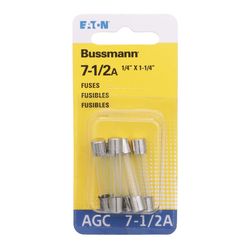 Bussmann 7.5 amps AGC Clear Glass Tube Fuse 5 pk