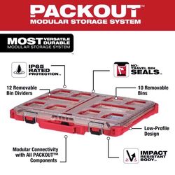 Milwaukee Packout Organizer Impact-Resistant Poly 10 compartments Red