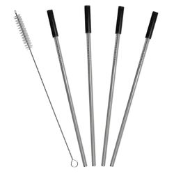 R&M International Corp Black/Silver Stainless Steel Reusable Straws
