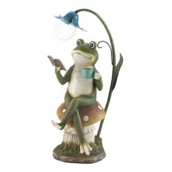 Zingz & Thingz Multicolored Polyresin 15.5 in. H X 7 in. L X 8.5 in. W Frog On A Mushroom Solar Stat