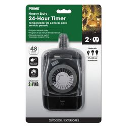 Prime Outdoor 24 Hour Mechanical Timer With Two Grounded Outlets 125 V Black