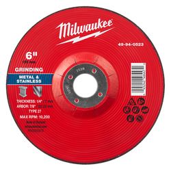 Milwaukee 6 in. D X 7/8 in. X 1/4 in. thick Metal Grinding Wheel