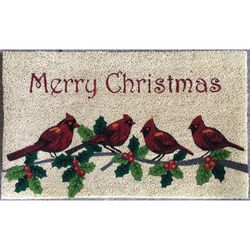 First Concept Merry Christmas Cardinals 2.5  W X 1.5  L Multi-Color Rectangle Coir Door Mat