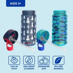 Bentgo 15 oz Assorted BPA Free Rocket/Shark Bottle with Straw Cap
