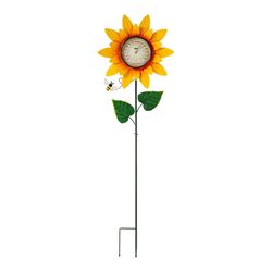 Glitzhome Green/Yellow Metal 44 in. H X 12.25 in. L X 2 in. W Sunflower with Thermometer Yard Stake