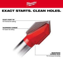 Milwaukee 1/2 in. X 3.75 in. L Carbide Tipped Glass/Tile Drill Bit 3-Flat Shank 1 pc