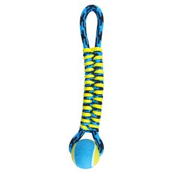 Boss Pet Pet Park Blvd For Dog Blue Woven Paracord Rope with Tennis Ball Dog Toy 1 pk