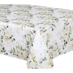 Texstyles Deco Easy Care White Floral Mist Polyester Tablecloth 94 in. L X 58 in. W