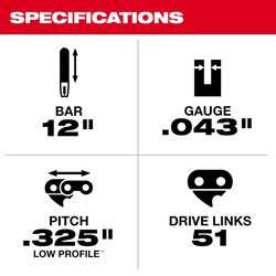 Milwaukee M18 FUEL 49-16-2742 12 in. Chainsaw Chain 51 links