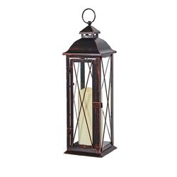 Smart Living 16 in. Glass/Metal Siena LED Candle Lantern Bronze