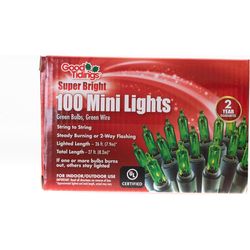Good Tidings Incandescent Mini Green 100 ct String Christmas Lights 26 ft.