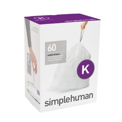 Simplehuman Custom Fit Code K 12 gal Trash Can Liners Drawstring 60 pk