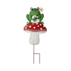 Glitzhome Multicolored Metal 30 in. H X 13 in. L X 2 in. W Mushroom and Frog Yard Stake