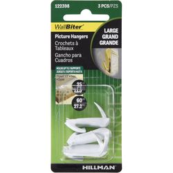 HILLMAN WallBiter Brass-Plated White Large Picture Hanger 60 lb 1 pk