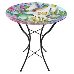 Briarwood Lane Glass/Metal 24 in. Hummingbirds Bird Bath with Stand