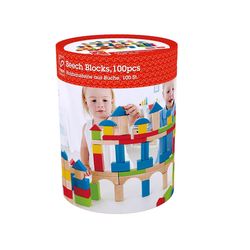 Hape Beech Blocks Build Up and Away Blocks Multicolored 100 pc