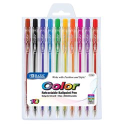 Bazic Products Assorted Retractable Ball Point Pen 10 pk