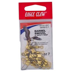 Eagle Claw #7 BRASS BARREL SWIVEL W/SAFETY SNAP 12PK Fishing Tackle