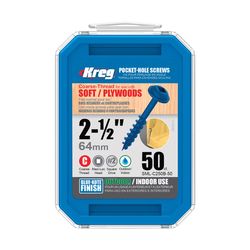 Kreg No. 8 X 2-1/2 in. L Square Blue-Kote Pocket-Hole Screw 50 pk