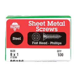 HILLMAN No. 8 Ga. X 1 in. L Phillips Flat Head Sheet Metal Screws 100 pk