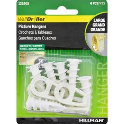 HILLMAN Wall Driller White Self-Drilling Picture Hanger 50 lb 6 pc
