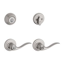 Kwikset SmartKey Tustin Satin Nickel Deadbolt and Entry Door Knob KW1 1-3/4 in.