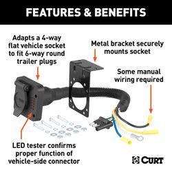 CURT 4 Flat to 6 Round Electrical Adapter with Tester 15.5 in.