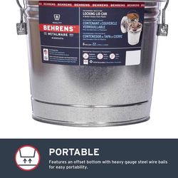Behrens 6 gal Silver Galvanized Steel Trash Can Lid Included Animal Proof/Animal Resistant