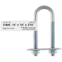 Hampton 1/4 in. X 3/4 in. W X 2-3/4 in. L Coarse Zinc-Plated Steel U-Bolt