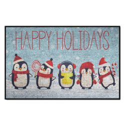 Southern Oaks 30 in. W X 20 in. L Multi-Color Happy Penguins Nylon Door Mat