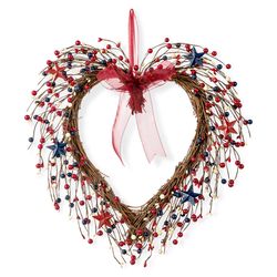 Glitzhome Patriotic/Americana Berry Heart Wreath Foam/Rattan/Paper/Iron 1 pc