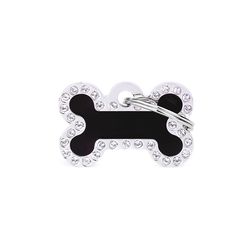 MyFamily Glam Black/Silver Bone Metal Dog Pet Tags Small