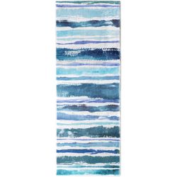 Cozy Living 21 in. W X 54 in. L Aqua Sapphire Stripes Polyester Accent Rug