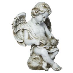 Roman Gray Resin/Stone 12 in. H X 8.25 in. L X 7.5 in. W Chrueb with kitty Statue Outdoor Decoration