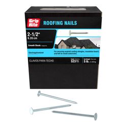 Grip-Rite 2-1/2 in. Roofing Electro-Galvanized Steel Nail Flat Head 5 lb