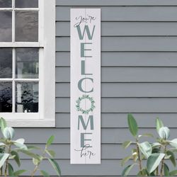 P Graham Dunn Multicolored Wood 36 in. H X 7 in. L X 0.75 in. W You're Welcome Here Porch Sign