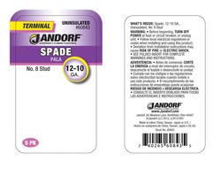 Jandorf 12-10 Ga. Uninsulated Wire Spade Terminal Silver 5 pk