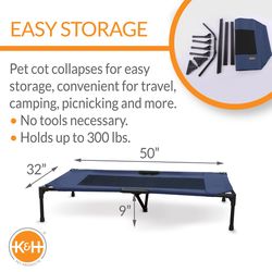 K&H Pet Prodcuts Blue Denier Fabric Elevated Pet Bed 9 in. H X 32 in. W X 50 in. L