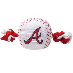 Pets First MLB For Dog Red/White Nylon Atlanta Braves Baseball Tug Dog Toy 1 pk