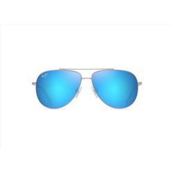Maui Jim Hauoli XS Sunglasses Unisex Shiny Silver with Crystal Frame Blue Hawaii Lens Polarized