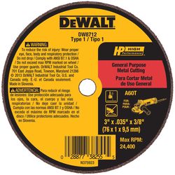DeWalt HP 3 in. D X 3/8 in. X .035 in. thick Aluminum Oxide Abrasive Cut-Off Wheel 1 wheel