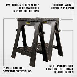 STANLEY 33 in. H X 27 in. W X 4 in. D Folding Sawhorse 1000 lb. cap. 2 pc