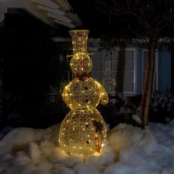 Alpine LED Gold Wire Snowman 71 in. Yard Decor